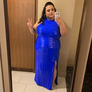 Royal Blue Sequin Halter Gown